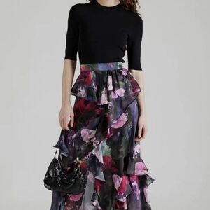 Ted Baker Women's Black Rowana Knitted Ruffle Midi Dress